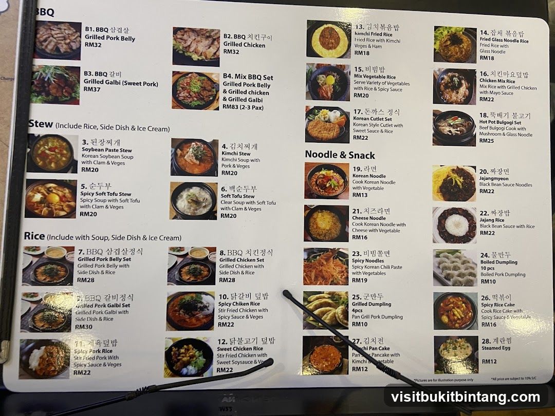 Korean BBQ Menu