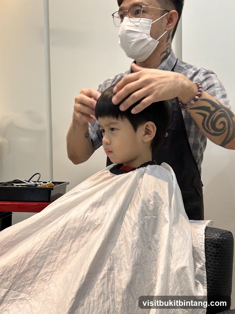 Barber cutting a child's hair