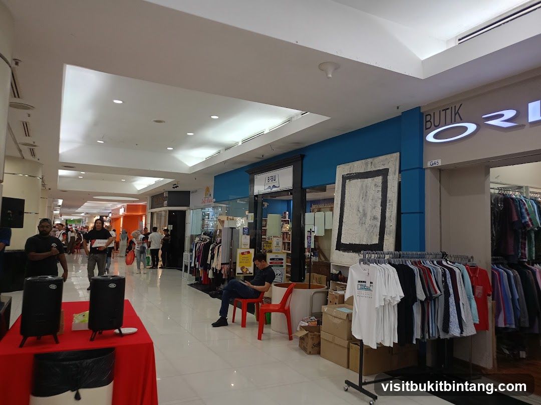 Mall Interior with Shops and Shoppers