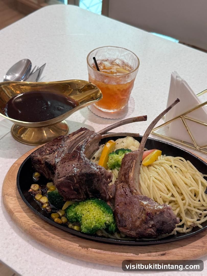 Rack of Lamb with Spaghetti and Vegetables