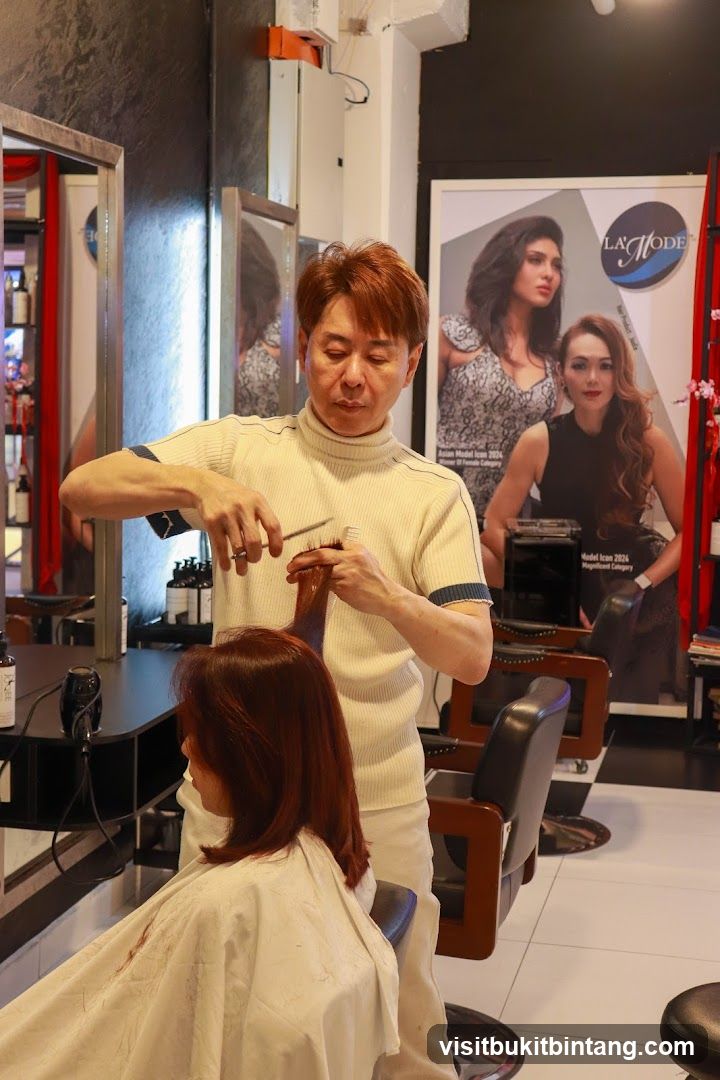 Hairdresser cutting client's hair