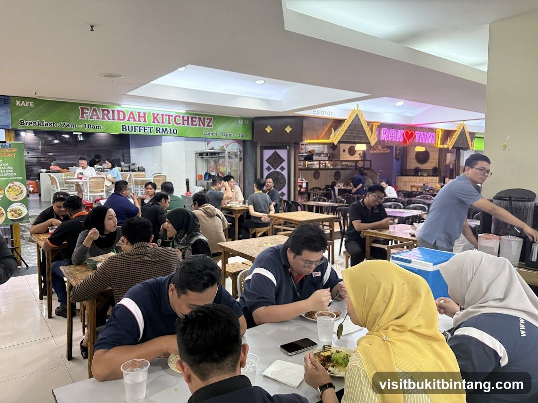 People eating at a food court