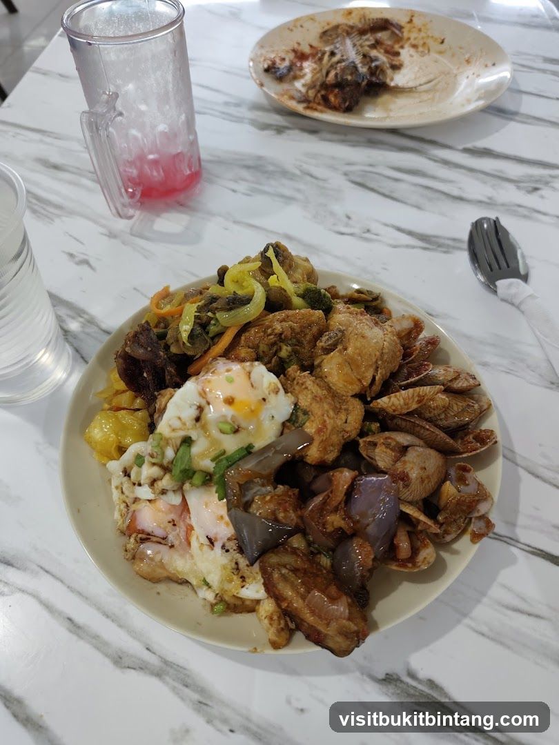 Buffet Plate with Fried Egg and Clams
