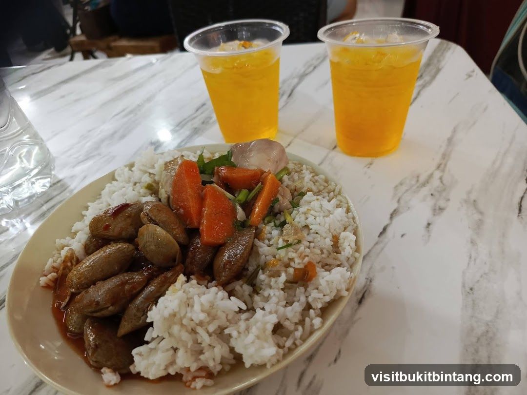 Rice dish with drinks