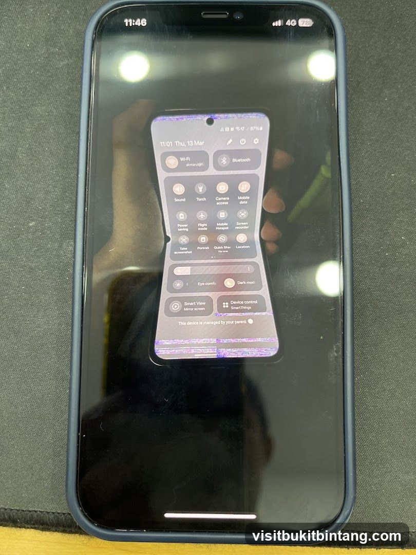 Phone screen displaying quick settings