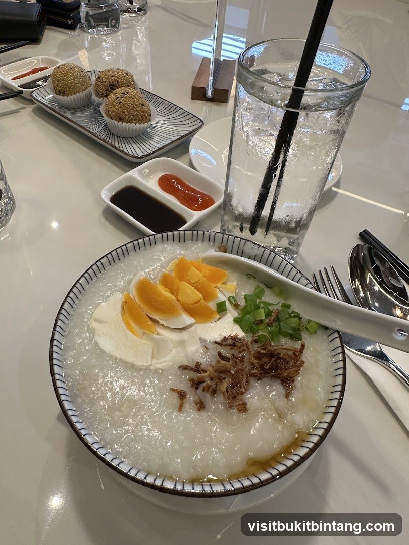 Congee with Toppings and Sesame Balls