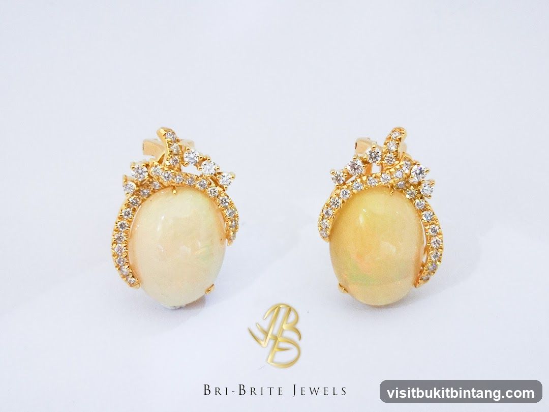 Gold Earrings with Opals and Diamonds