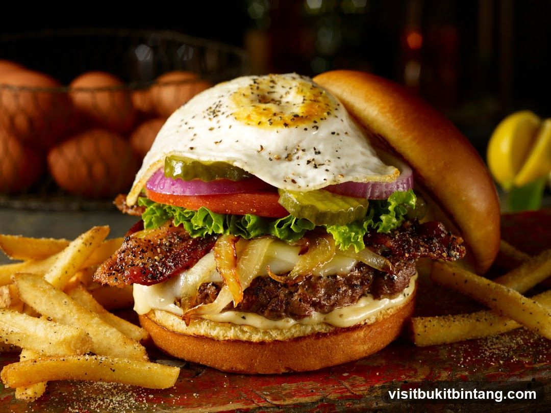 Burger with Fried Egg and Fries