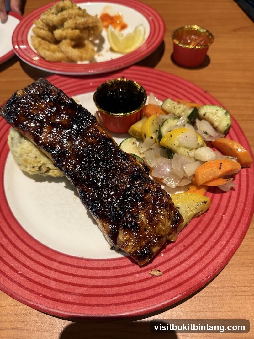 Salmon Dinner with Vegetables and Calamari