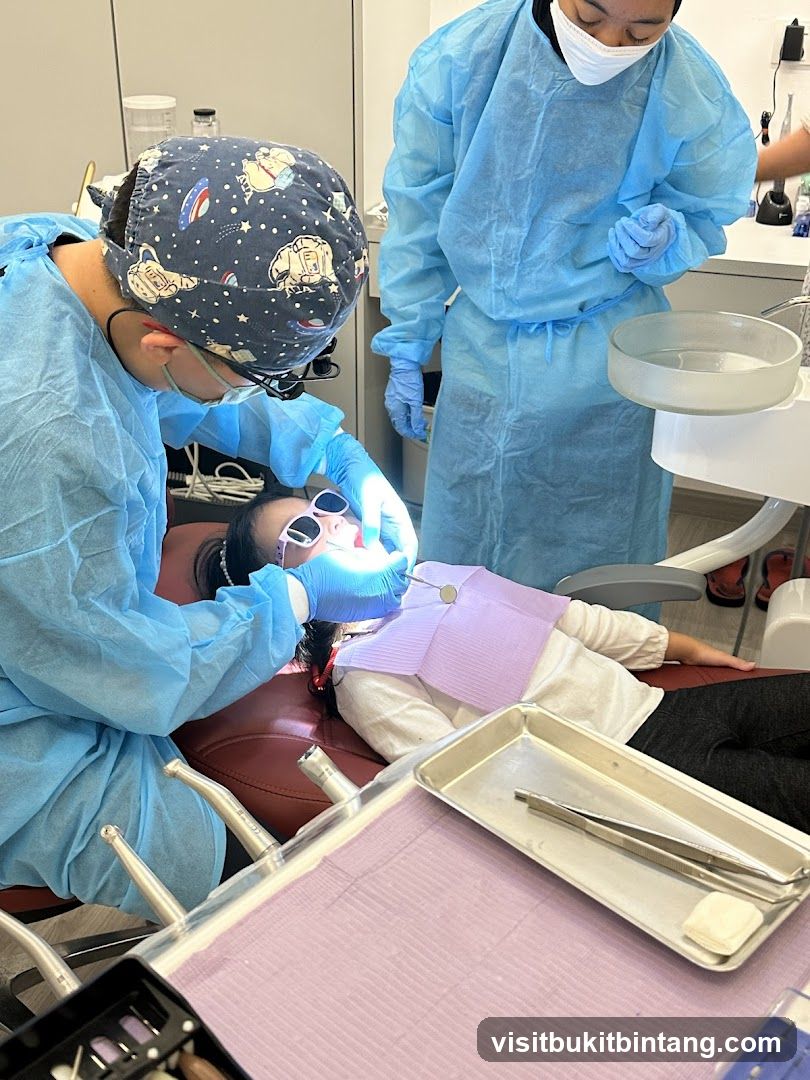 Dentist examining a child's teeth