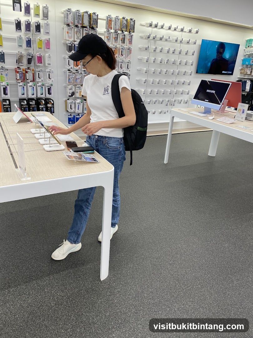 Customer browsing electronics in a store