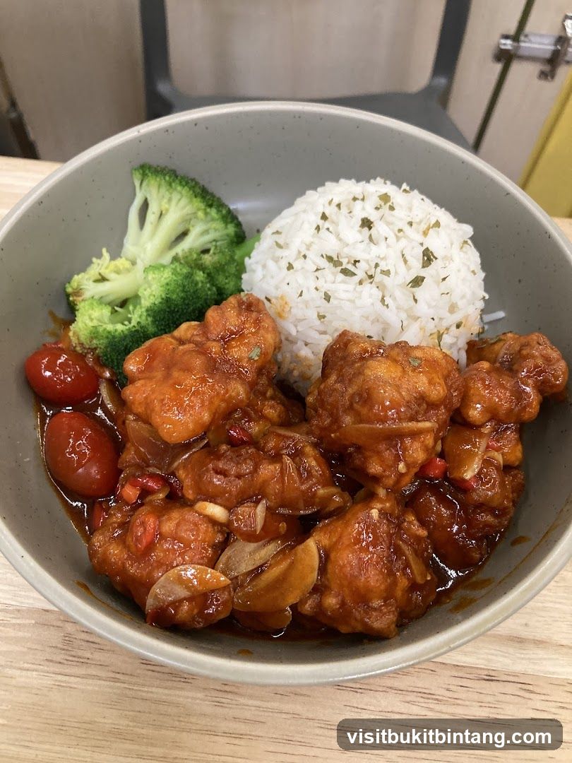 Sweet and Sour Chicken with Rice and Broccoli