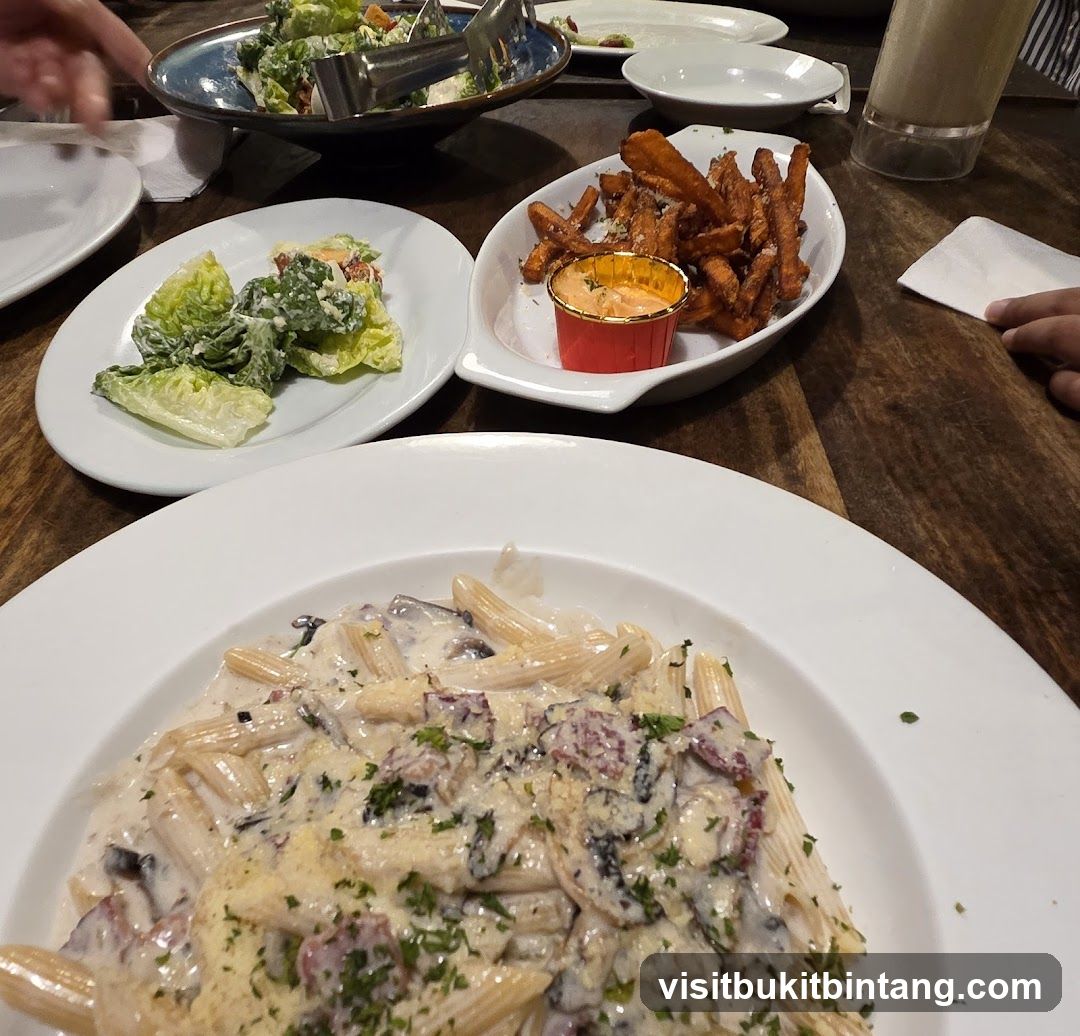 Penne Pasta with Cream Sauce and Side Dishes