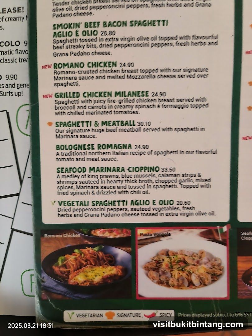 Pasta Menu