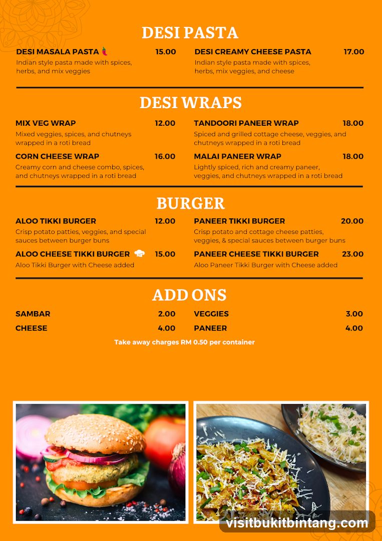 Desi Pasta Menu
