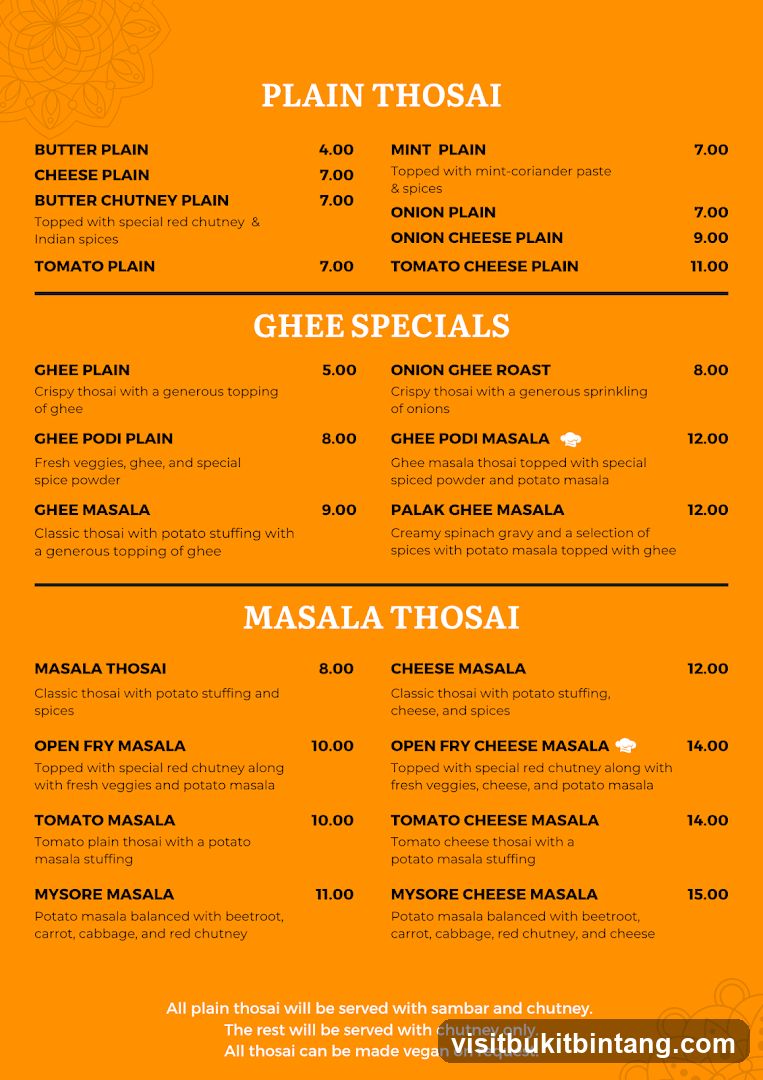 Thosai Menu