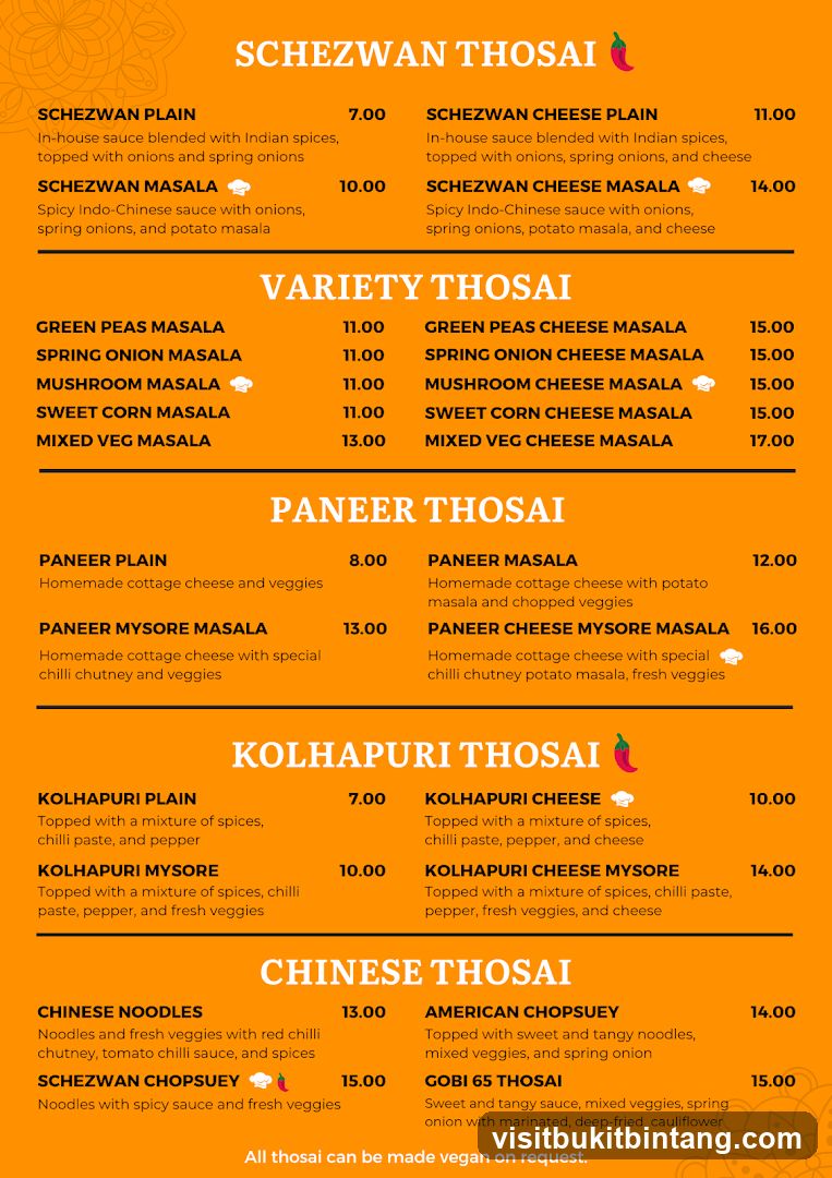 Thosai Menu
