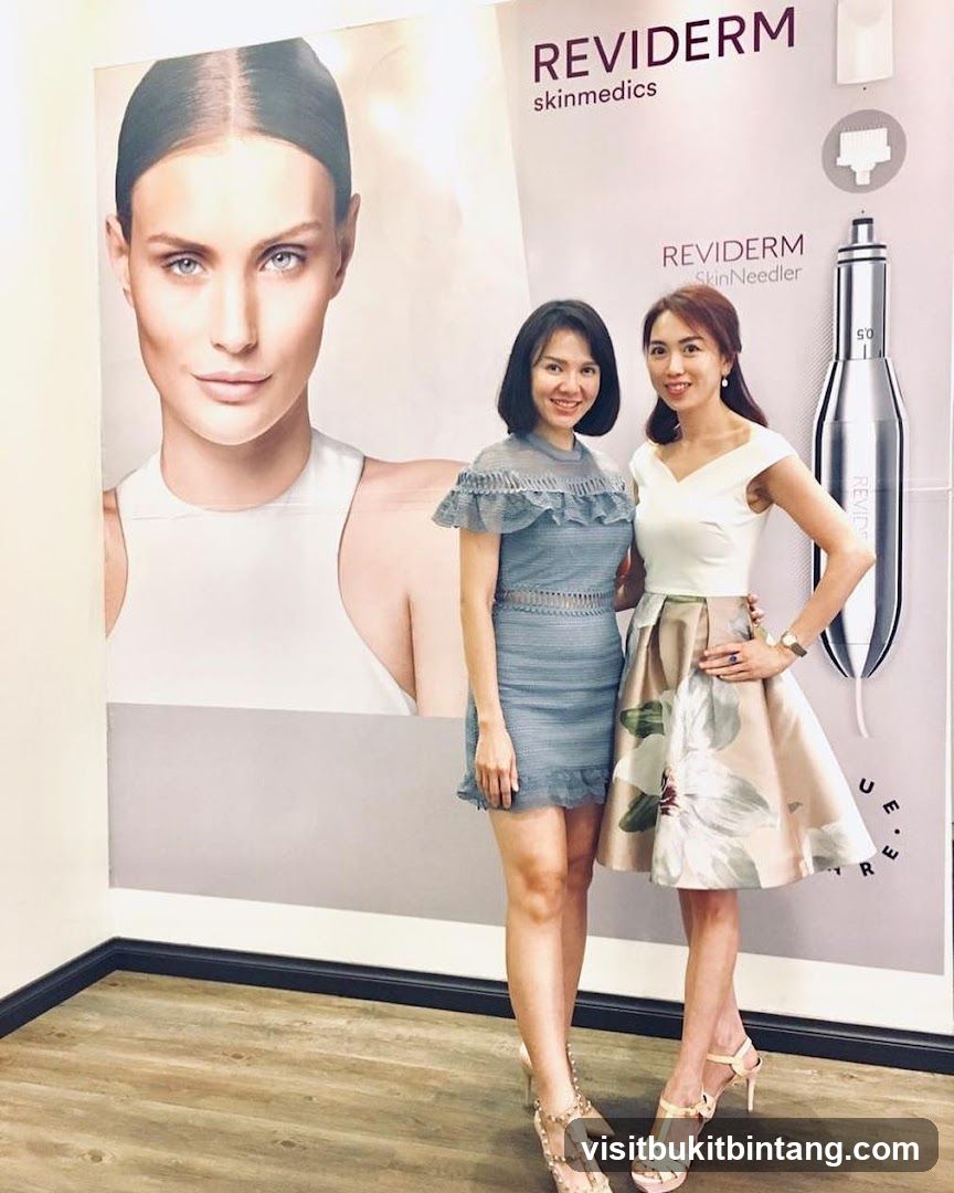Two Women Posing in Front of a Large Advertisement