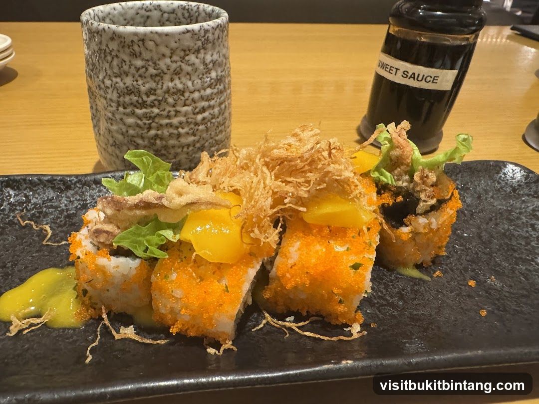 Sushi Roll with Mango and Crispy Toppings