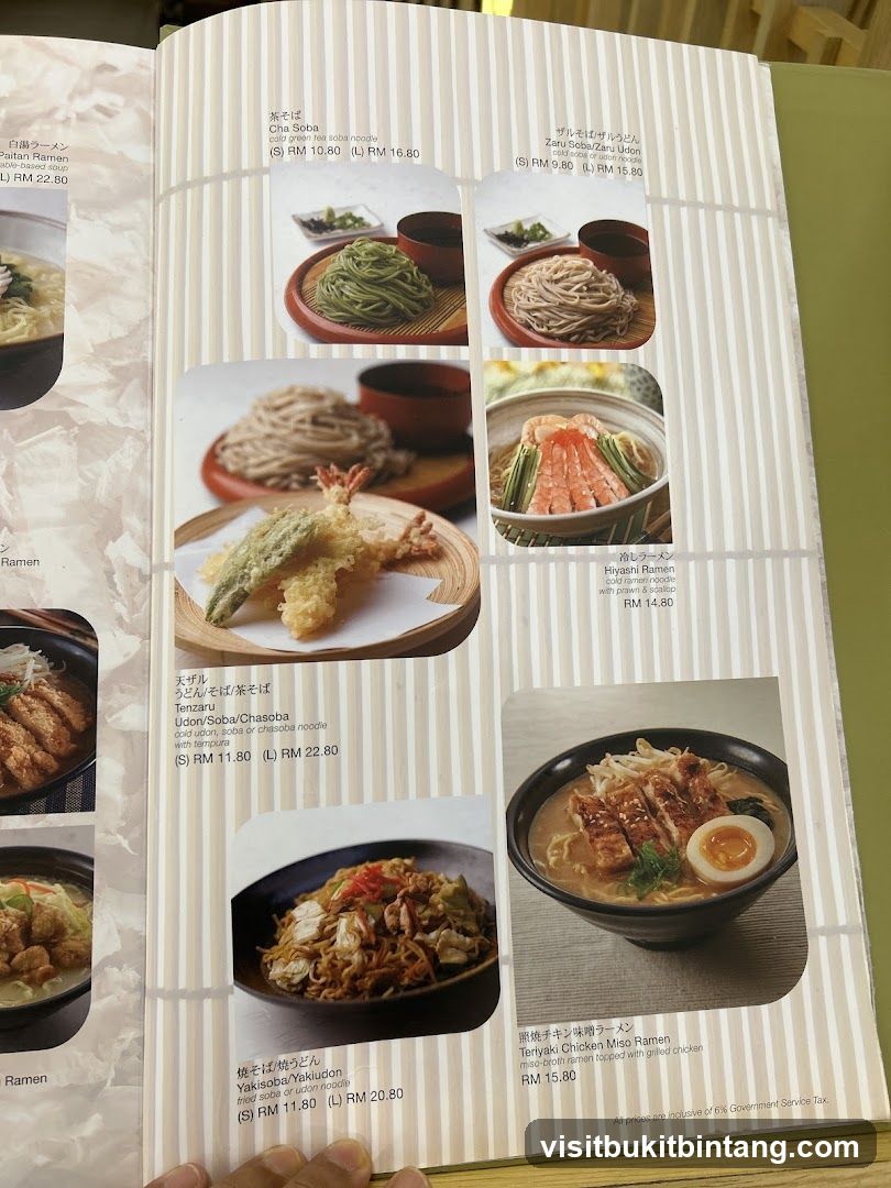 Japanese Noodle Menu