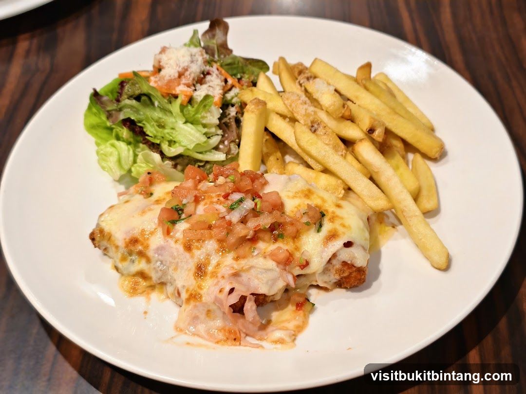 Chicken Parmigiana with Fries and Salad