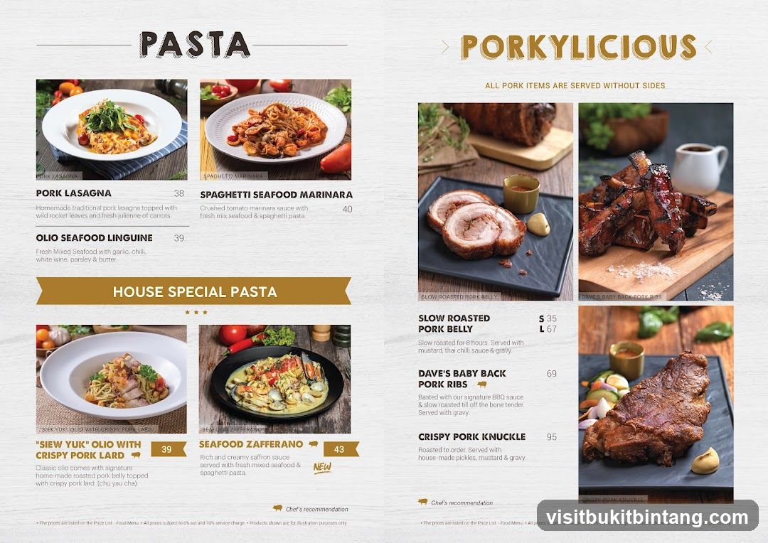 Pasta and Pork Menu