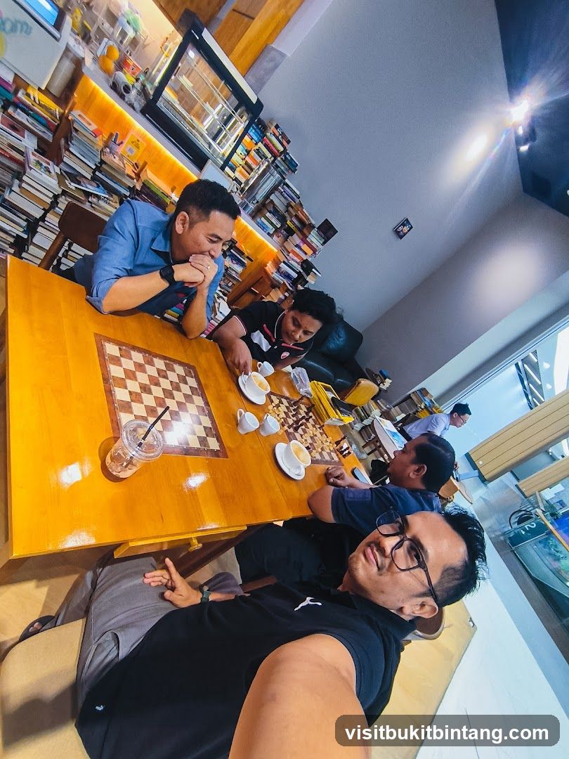 People playing chess in a cafe
