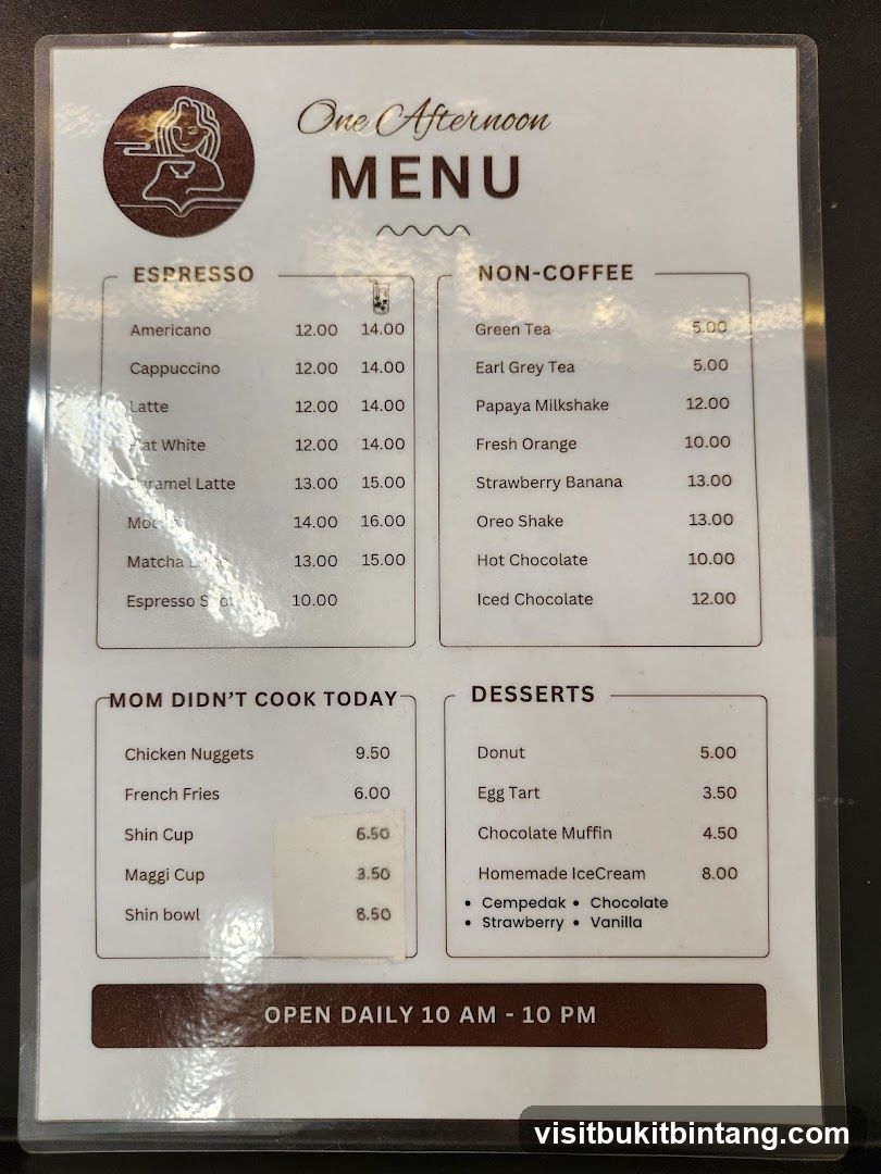 One Afternoon MENU