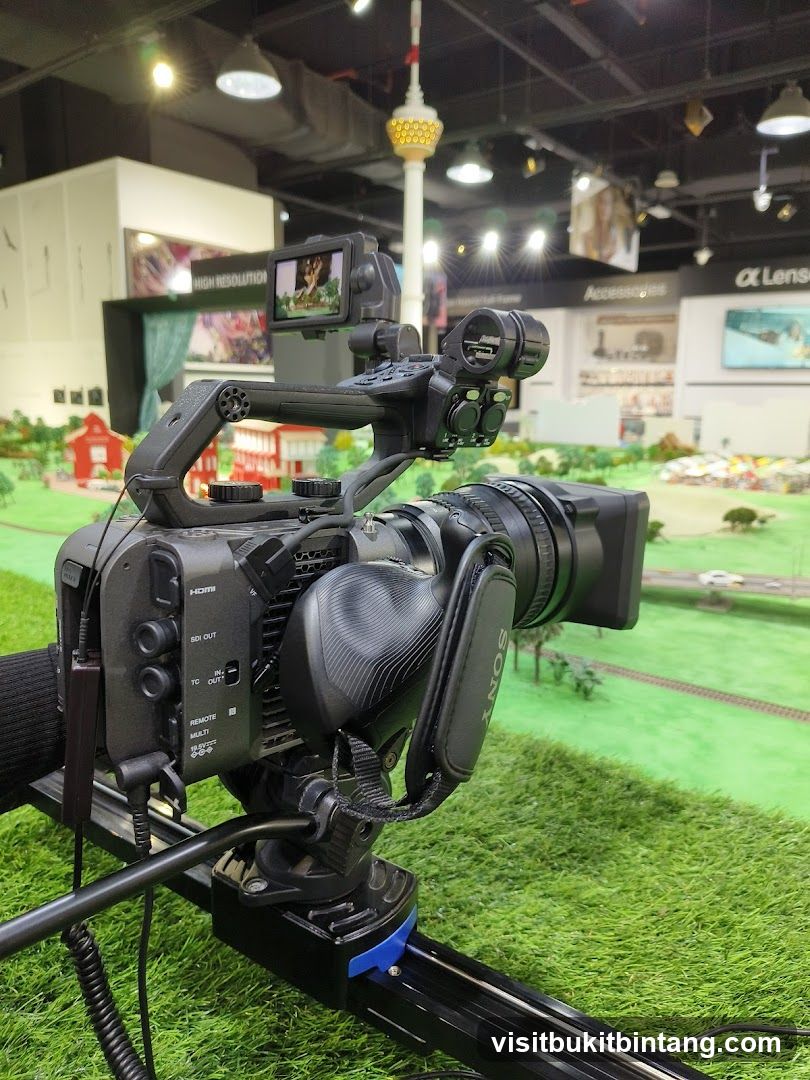 Professional video camera on a slider