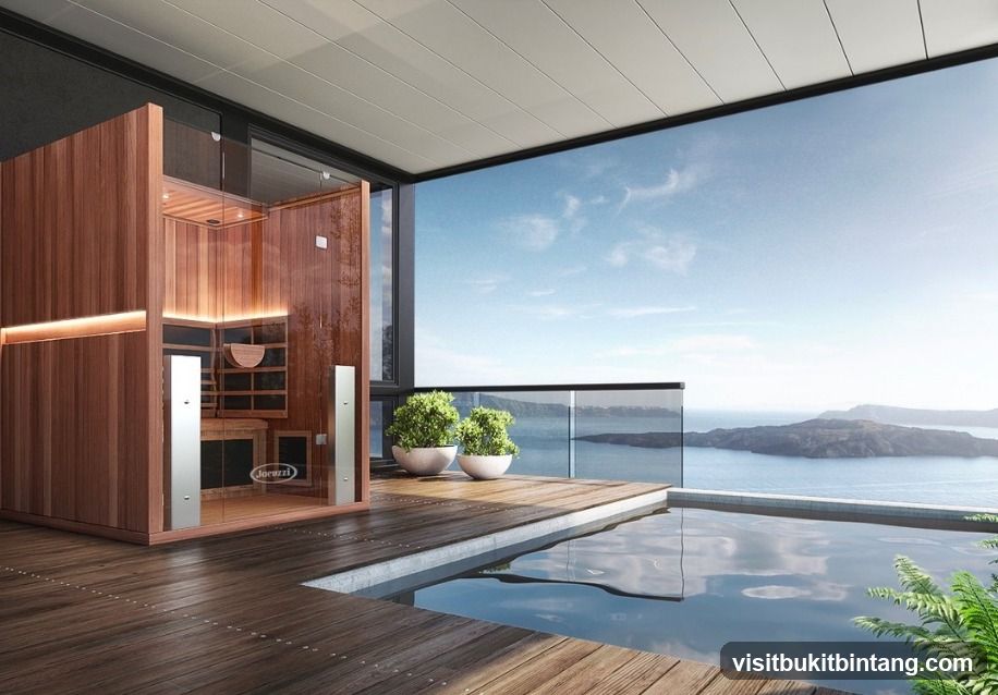 Modern Sauna and Pool with Ocean View