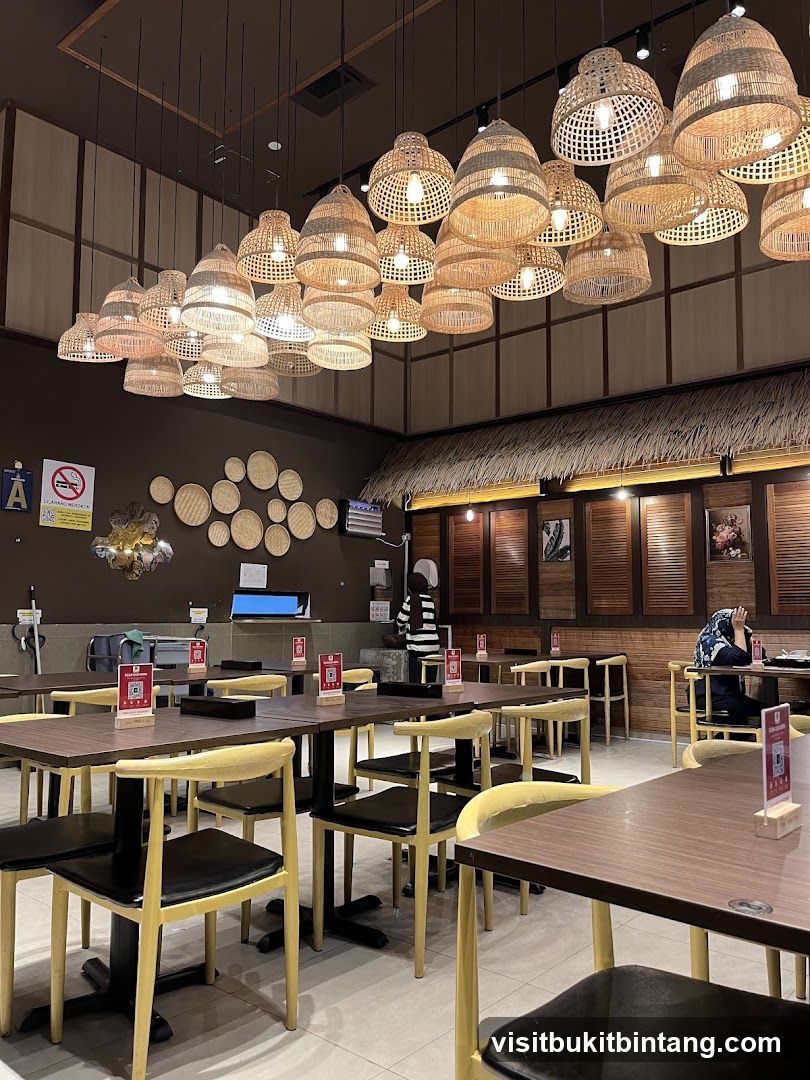 Restaurant Interior with Woven Pendant Lights