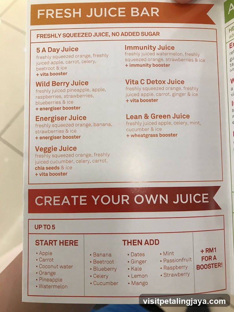 Fresh Juice Bar Menu