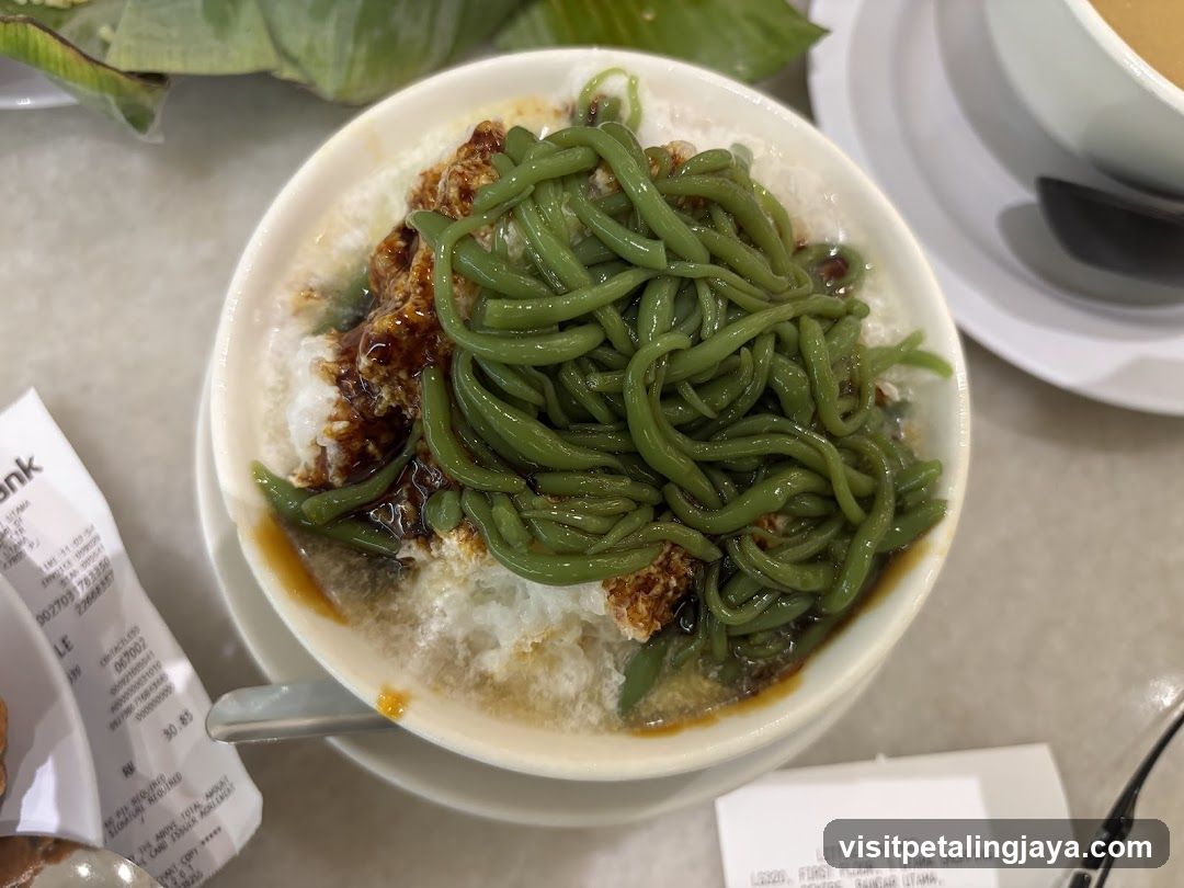 Bowl of Green Noodles with Rice and Sauce