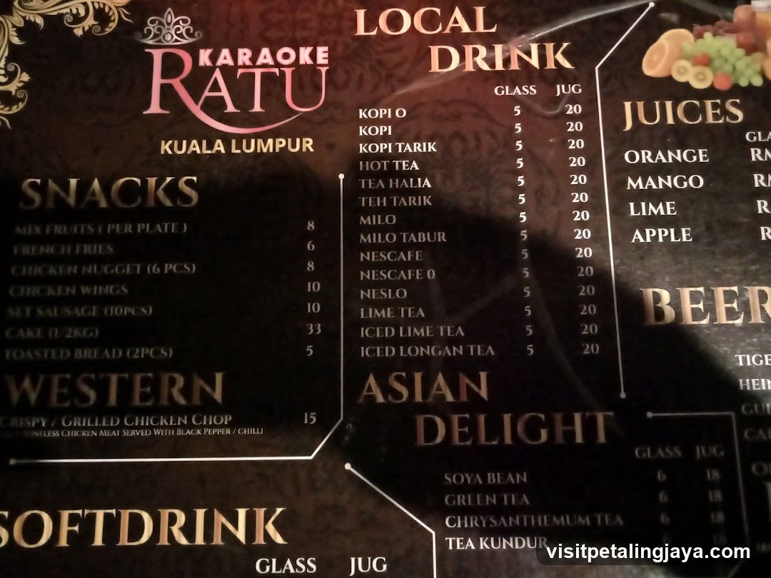 Karaoke Ratu Kuala Lumpur Menu Board