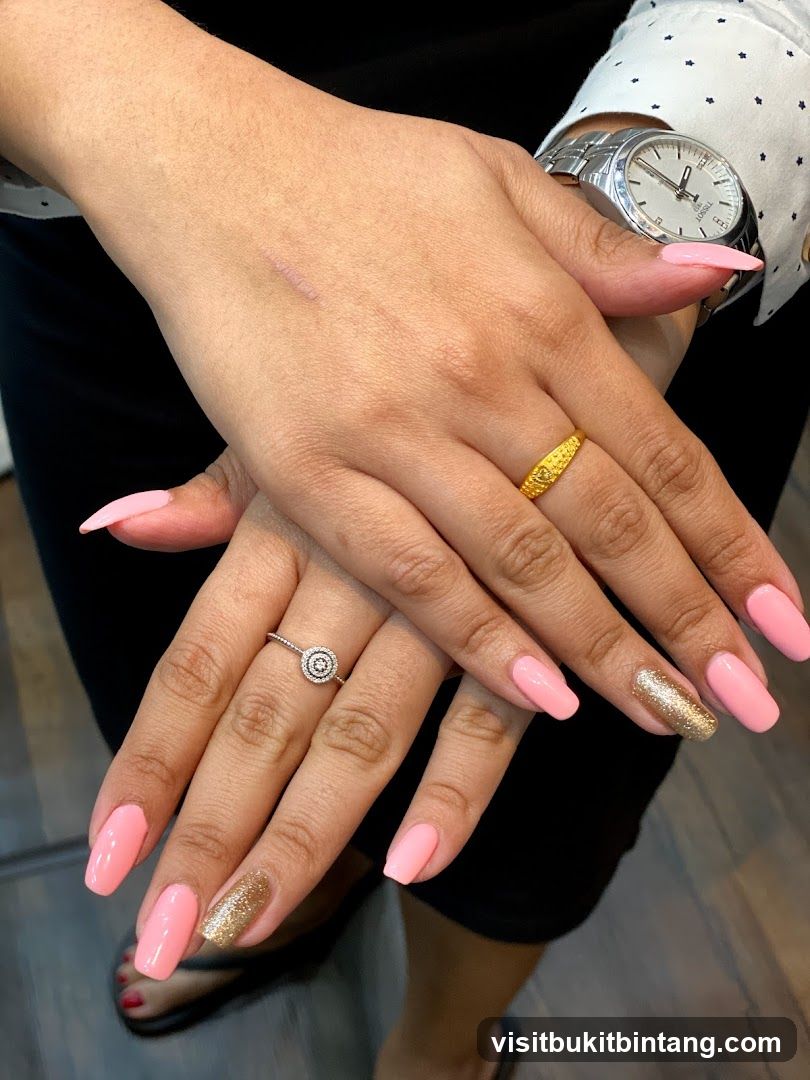 Woman's Hands with Pink and Gold Nails