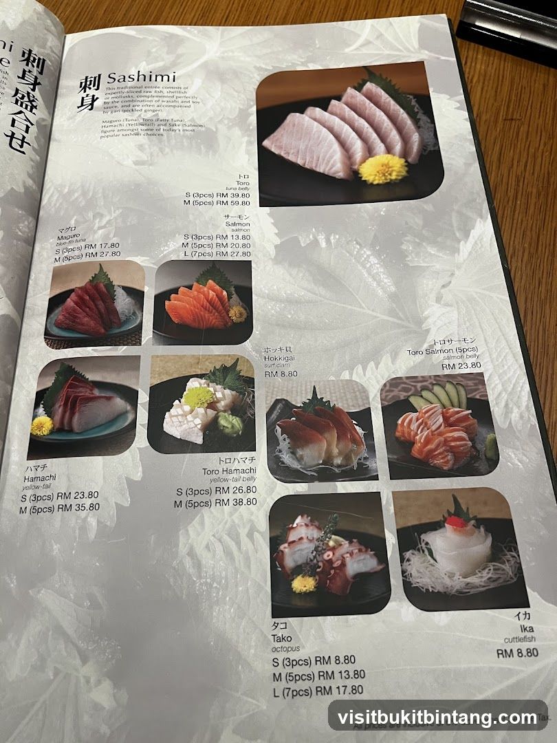 Sashimi Menu