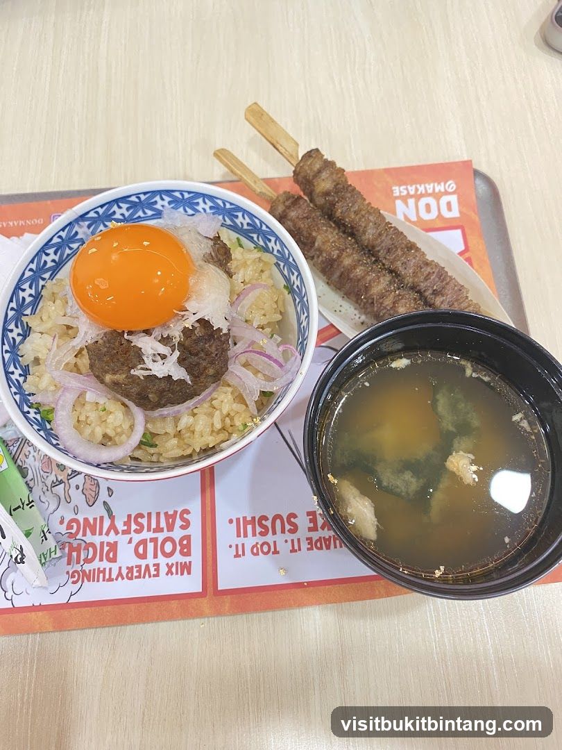 Donburi with Skewers and Miso Soup