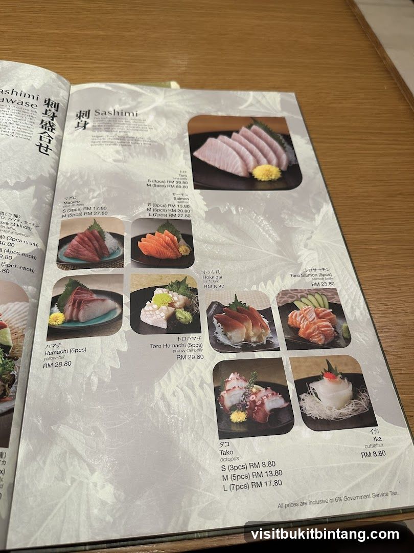 Sashimi Menu