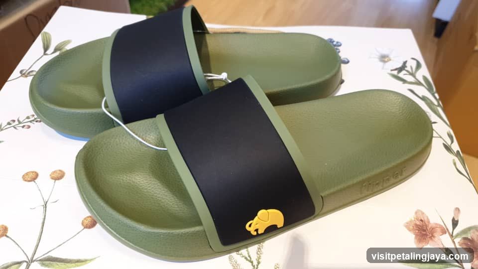 Green and Black Slide Sandals with Elephant Logo