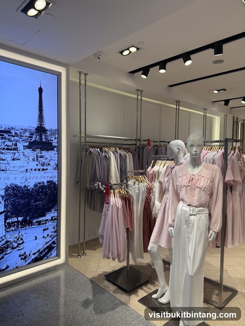 Clothing store interior with mannequins and clothing racks