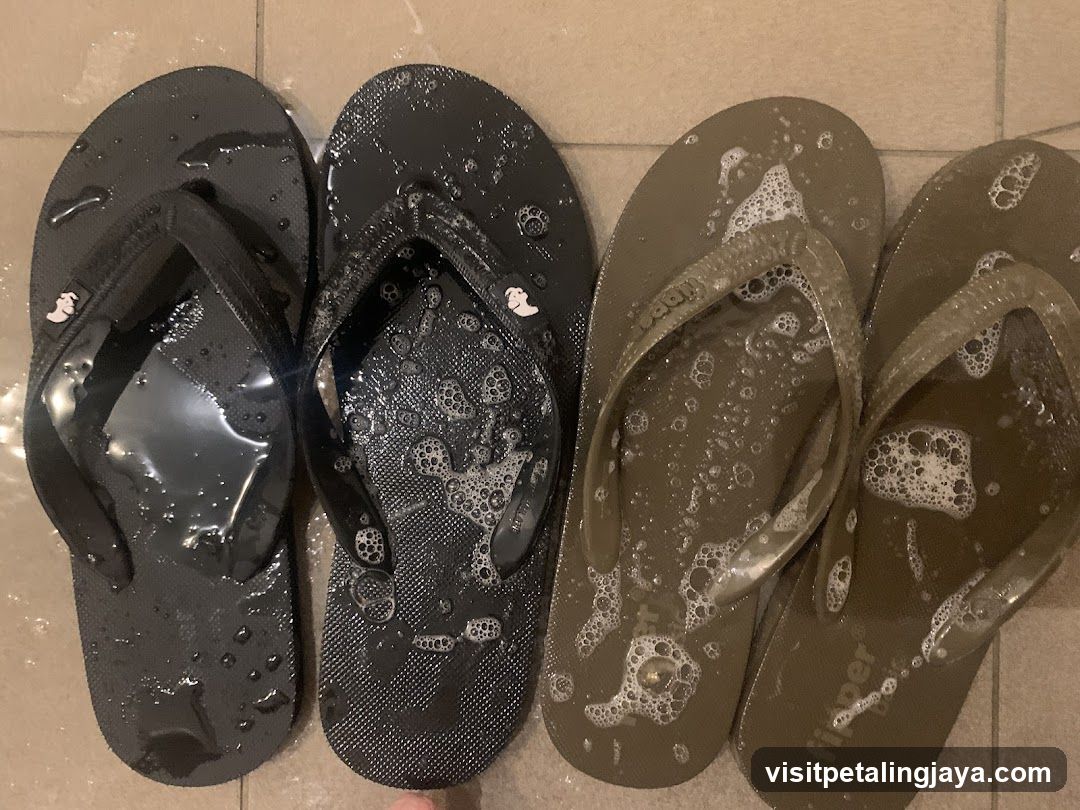 Wet Flip Flops with Soap Bubbles