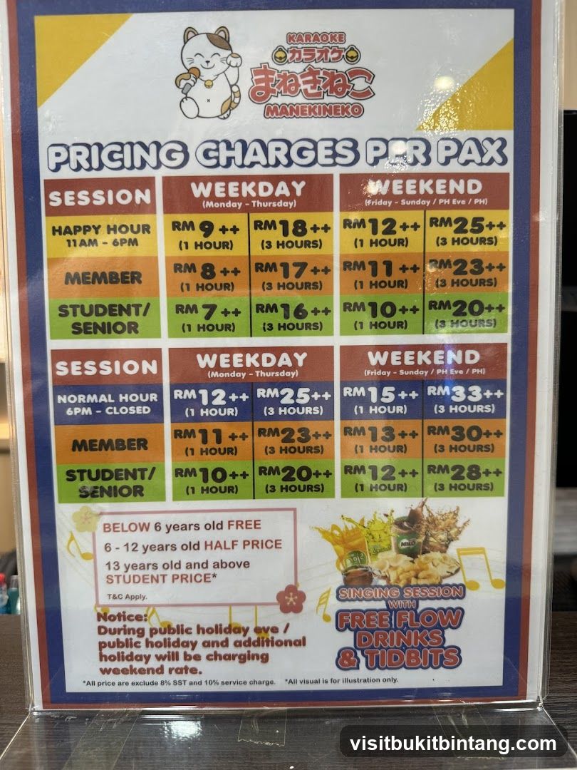 Manekineko Karaoke Pricing Charges Per Pax