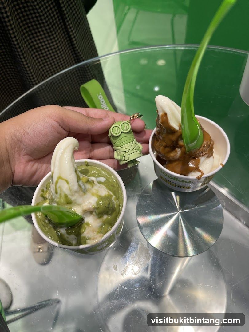 Two cups of froyo with toppings