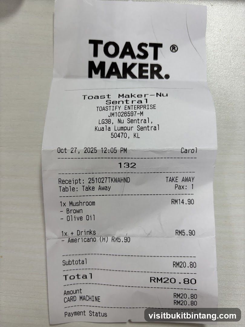 Receipt from Toast Maker
