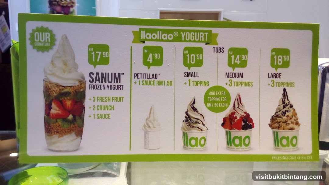 Ilaollao Yogurt Menu