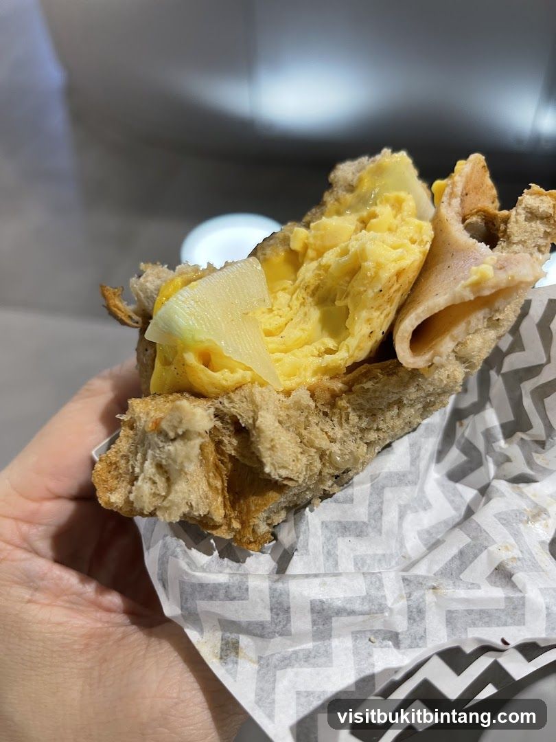 Close-up of a breakfast sandwich