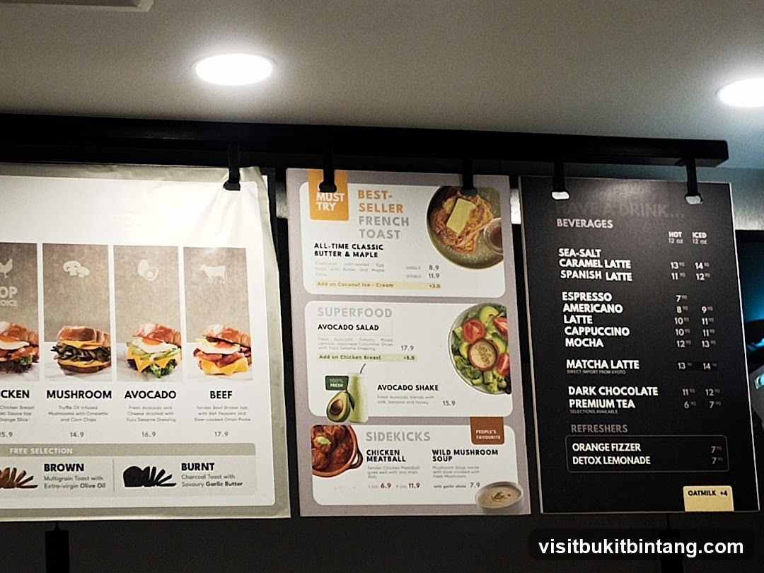 Menu board with food and drink options