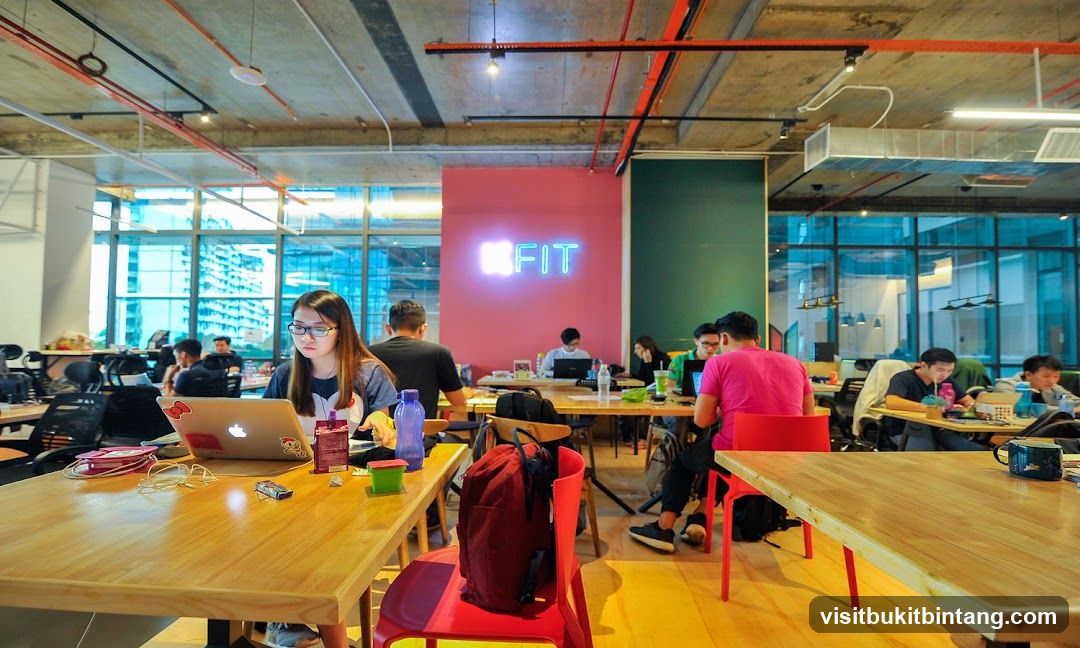 Coworking Space with Neon Sign