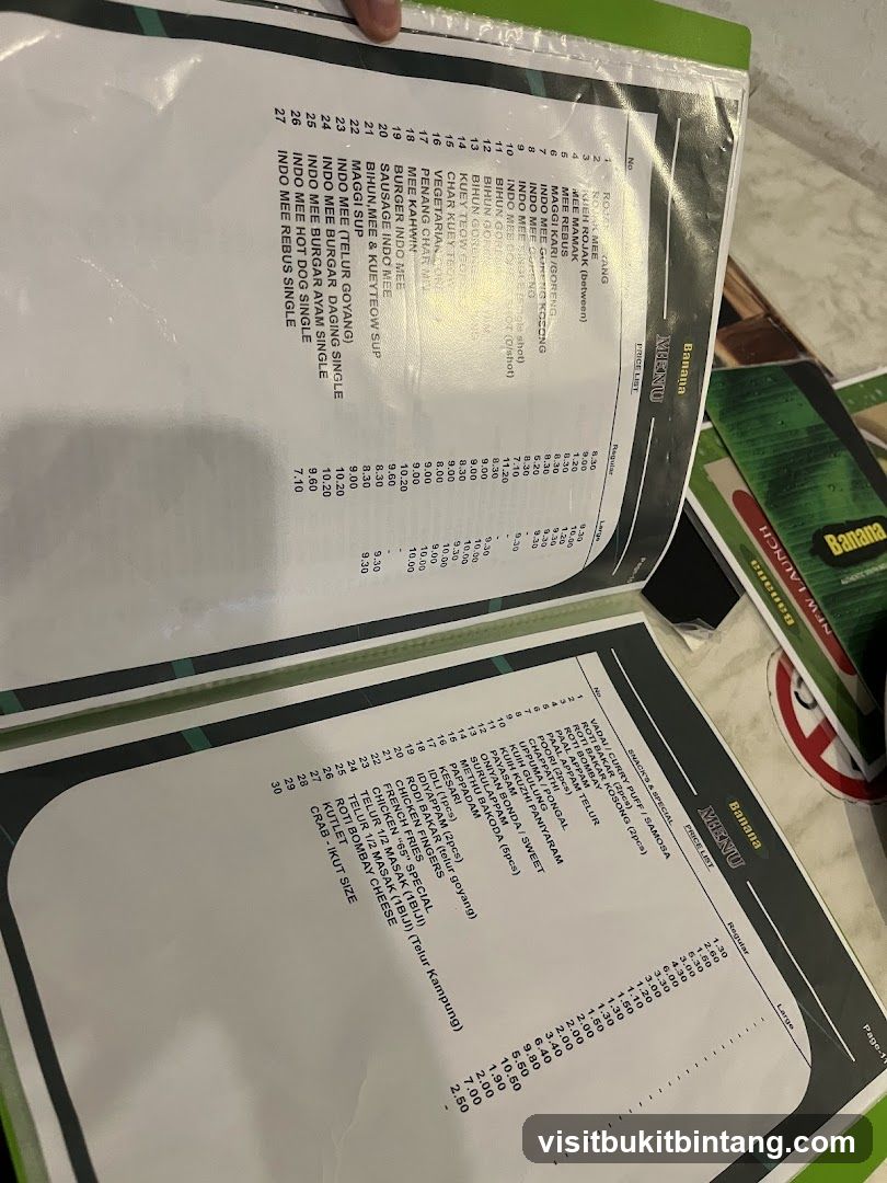 Banana MENU PRICE LIST