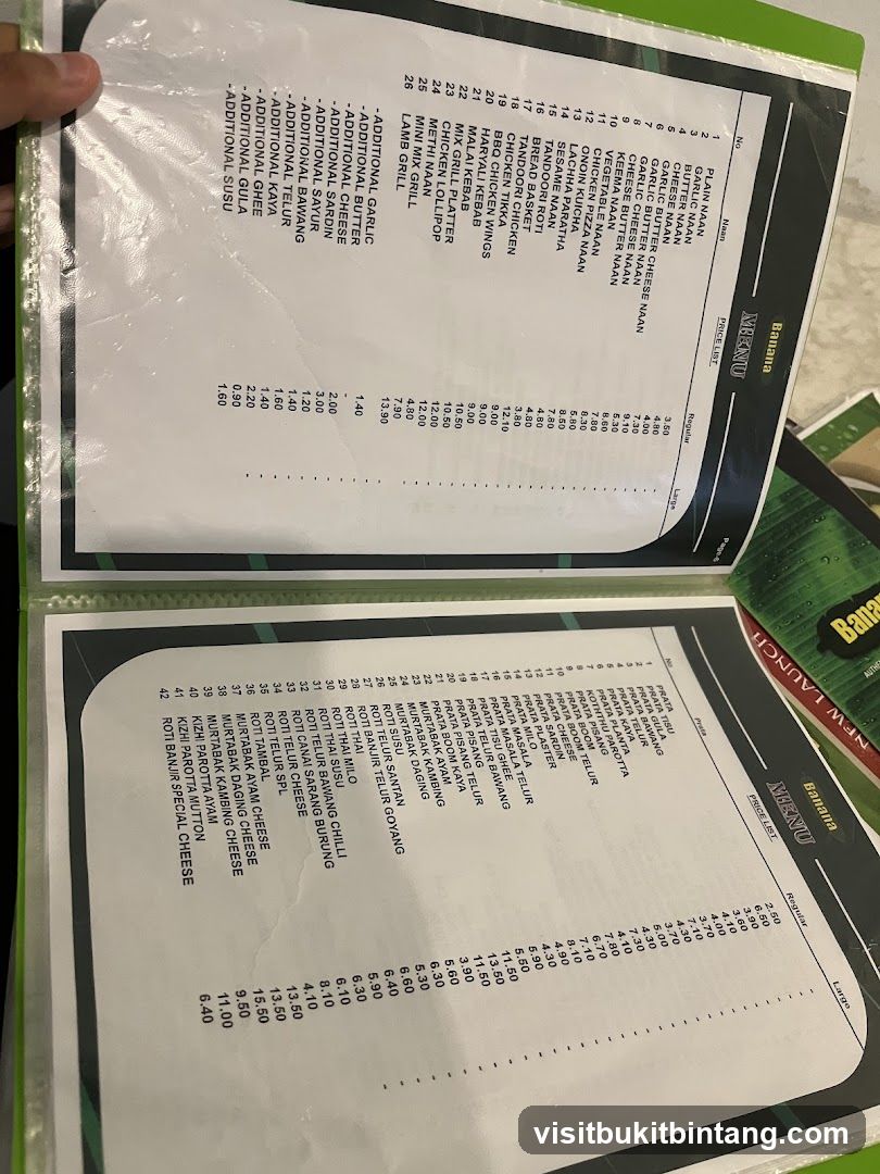 Banana Menu Price List